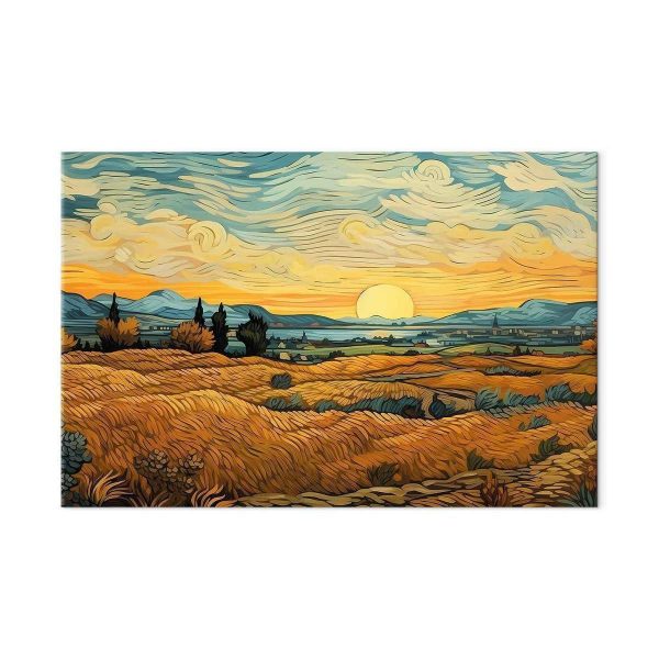 Tableau XXL - Impressionistic fields - painted golden landscape with fields of grain