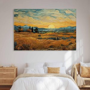 Tableau XXL - Impressionistic fields - painted golden landscape with fields of grain
