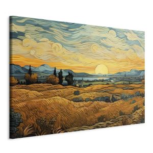 Tableau XXL - Impressionistic fields - painted golden landscape with fields of grain