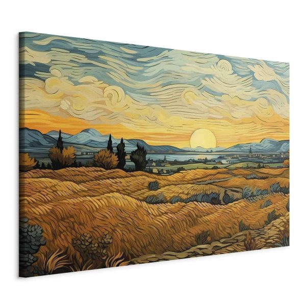 Tableau XXL - Impressionistic fields - painted golden landscape with fields of grain