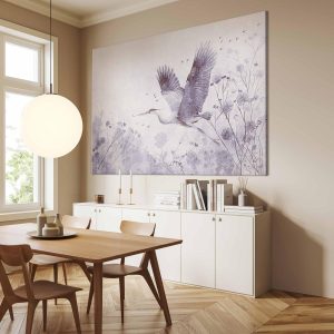 Tableau XXL - Majestic flight - a crane in flight in monochrome