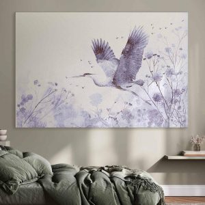 Tableau XXL - Majestic flight - a crane in flight in monochrome