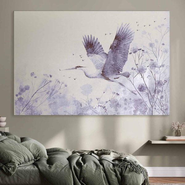 Tableau XXL - Majestic flight - a crane in flight in monochrome