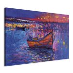 Tableau XXL - Modern impressionism - night landscape of a lake with a floating boat