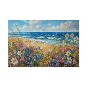 Tableau XXL - Seascape – wildflowers and a view of the rough sea