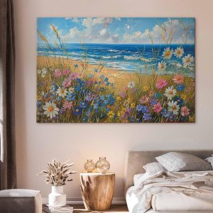 Tableau XXL - Seascape – wildflowers and a view of the rough sea