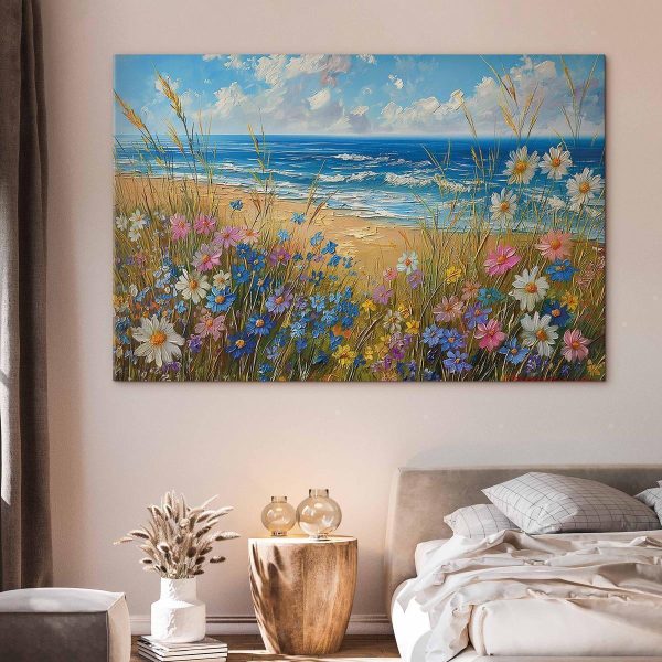 Tableau XXL - Seascape – wildflowers and a view of the rough sea