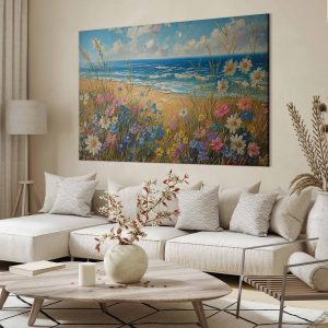 Tableau XXL - Seascape – wildflowers and a view of the rough sea