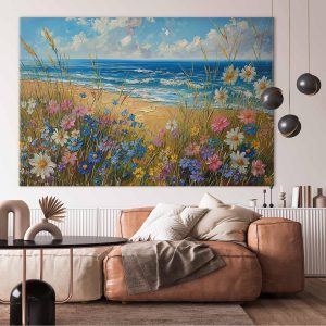 Tableau XXL - Seascape – wildflowers and a view of the rough sea