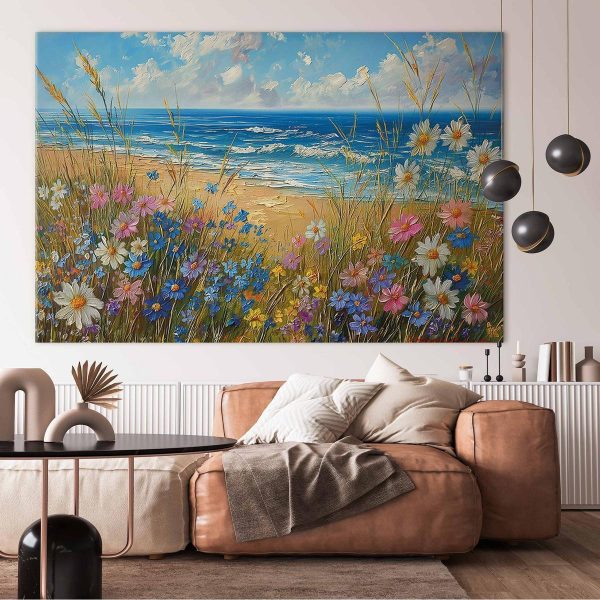 Tableau XXL - Seascape – wildflowers and a view of the rough sea