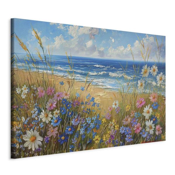 Tableau XXL - Seascape – wildflowers and a view of the rough sea