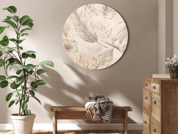Tableau rond - A multitude of exotic leaves and flowers - A subtle composition of tropical plant species maintained in sepia tones Tableau rond - A multitude of exotic leaves and flowers - A subtle composition of tropical plant species maintained in sepia tones