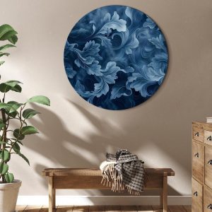 Tableau rond - Abstract Ornaments Dark Blue Victorian Leaves