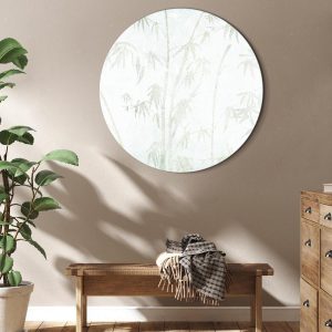 Tableau rond - Bamboo forest - Delicate bamboo jungle in pastel colors of celadon and green on a light background