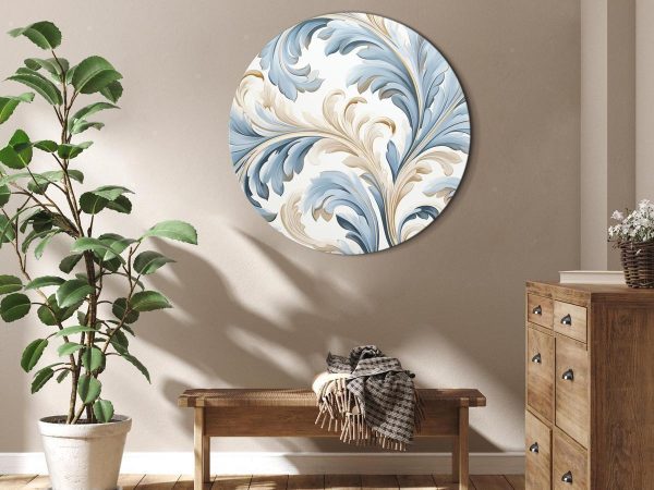 Tableau rond - Baroque Ornaments in Light Cream-Blue Hues Tableau rond - Baroque Ornaments in Light Cream-Blue Hues