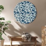Tableau rond - Birds and roses - monochrome blue pattern with botanical motif