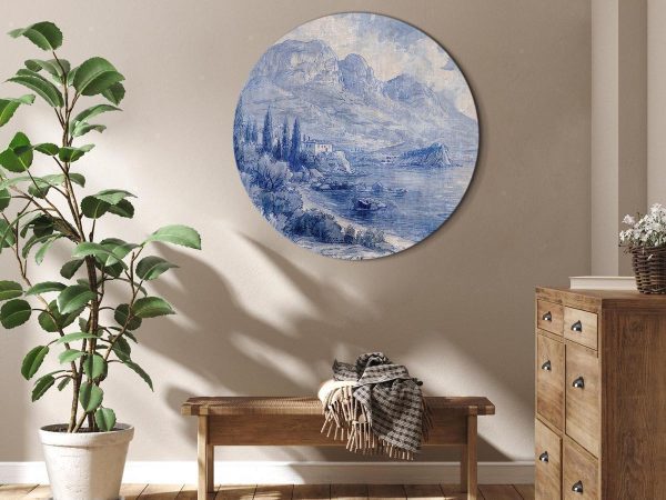 Tableau rond - Blue bay - Italian landscape of Lake Como painted with blue ink Tableau rond - Blue bay - Italian landscape of Lake Como painted with blue ink