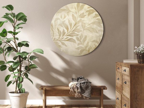 Tableau rond - Botanical Motif with Leaves and Vines in Sand Colors Tableau rond - Botanical Motif with Leaves and Vines in Sand Colors