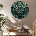 Tableau rond - Dark Green Victorian Leaves: Botanical Carved Composition