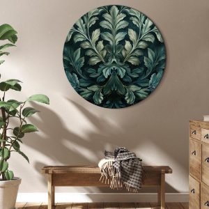 Tableau rond - Dark Green Victorian Leaves: Botanical Carved Composition