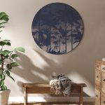 Tableau rond - Evening in an exotic forest - Tropical greenery under the cover of night against the backdrop of mountainous terrain