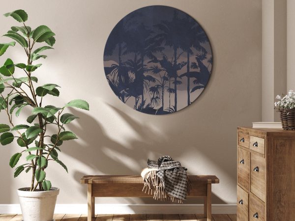 Tableau rond - Evening in an exotic forest - Tropical greenery under the cover of night against the backdrop of mountainous terrain Tableau rond - Evening in an exotic forest - Tropical greenery under the cover of night against the backdrop of mountainous terrain