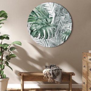 Tableau rond - Exotic flora - A variety of tropical vegetation in shades of celadon and sage green
