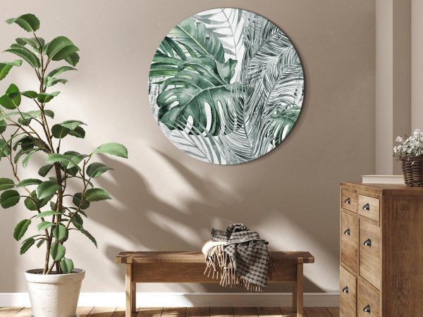 Tableau rond - Exotic flora - A variety of tropical vegetation in shades of celadon and sage green