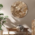 Tableau rond - Floral Ornaments Carved in Delicate Sepia and Brown Shades