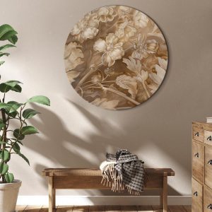 Tableau rond - Floral Ornaments Carved in Delicate Sepia and Brown Shades