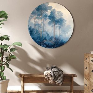 Tableau rond - Landscape with Trees in Illustrative Style Fairy-Tale Blue Forest