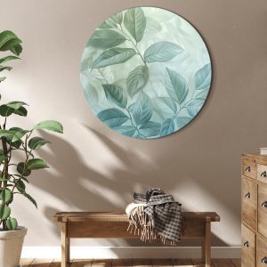 Tableau rond - Large Leaves in Shades of Green-Mint: Botanical Motif