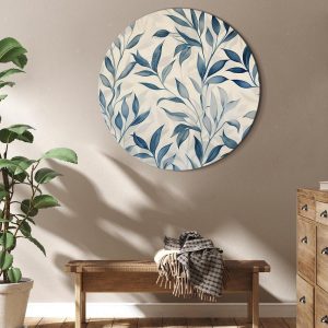 Tableau rond - Leaves in Blue Colors Delicate Botanical Motif