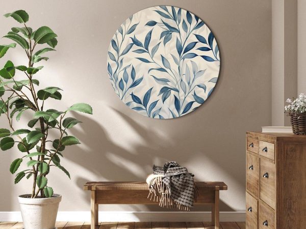 Tableau rond - Leaves in Blue Colors Delicate Botanical Motif Tableau rond - Leaves in Blue Colors Delicate Botanical Motif