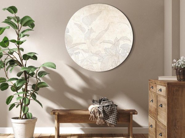 Tableau rond - Muted exotic greenery - Delicate outlines of tropical shrubs on beige and sand background Tableau rond - Muted exotic greenery - Delicate outlines of tropical shrubs on beige and sand background
