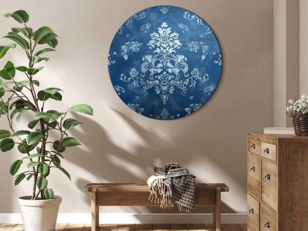 Tableau rond - Retro Ornament: Decorative Motif in Worn Blues Tableau rond - Retro Ornament: Decorative Motif in Worn Blues