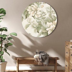 Tableau rond - Retro Vintage Flowers in Delicate Cream and Green Colors