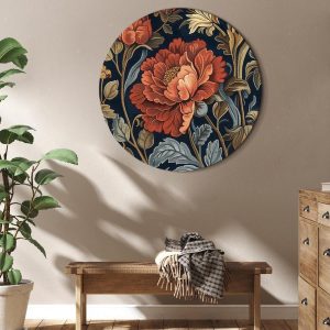 Tableau rond - Tapestry Large Flowers Retro Floral Motif in Kilim Style