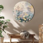 Tableau rond - Tapestry Pattern with a Meadow and Flowers Kilim with a Spring Motif