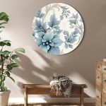 Tableau rond - Turquoise Flowers in Retro Ambience Floristic Ornaments