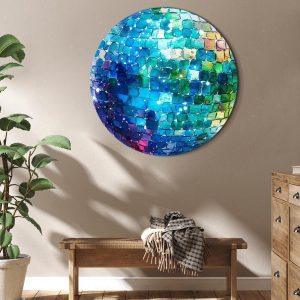 Tableau rond - Turquoise disco ball