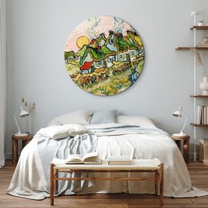 Tableau rond - Vincent van Gogh – Thatched Cottages in the Sunshine Reminiscence of the North