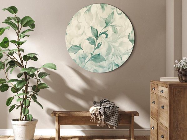 Tableau rond - Watercolor Botanical Motif: Delicate Green-Beige Leaves Tableau rond - Watercolor Botanical Motif: Delicate Green-Beige Leaves