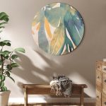 Tableau rond - Watercolor exotics - Hanging delicate tropical plants in colors of green and yellow on a beige background