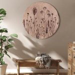 Tableau rond - Wildflowers – black plants on lime-wash background