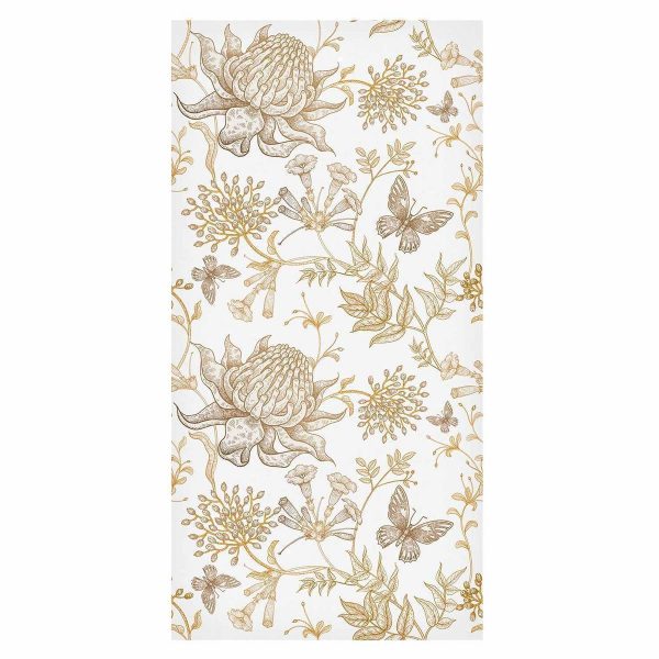 Tapisserie murale - Beige flowers and butterflies on white background