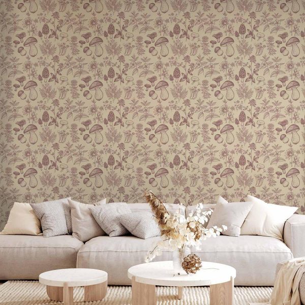 Tapisserie murale - Beige mushrooms and herbs Tapisserie murale - Beige mushrooms and herbs