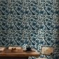 Tapisserie murale - Birds and roses - monochrome blue pattern with botanical motif