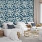 Tapisserie murale - Birds and roses - monochrome blue pattern with botanical motif