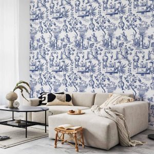 Tapisserie murale - Blue antique – a delicate pattern with Greek and botanical motifs